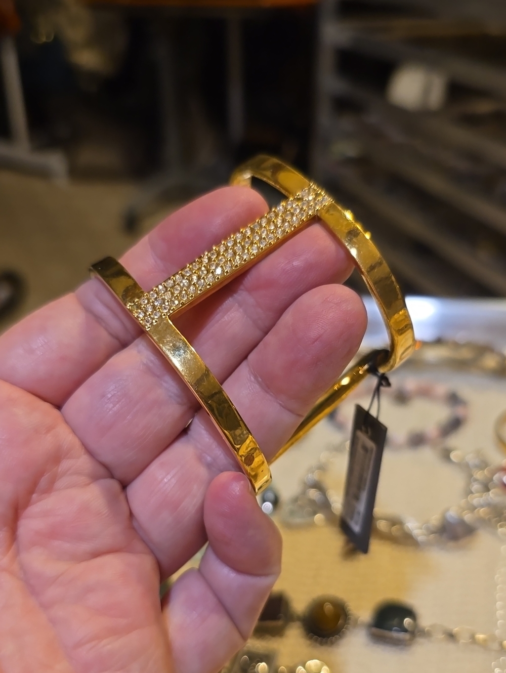 Gold Crystal Accent Open Cuff Bracelet - Womens Jewelry